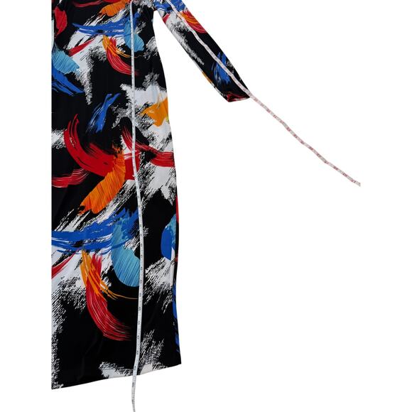 Multi Color Fitted Maxi Dress with High Neck and Long Sleeves - Picture 3 of 3